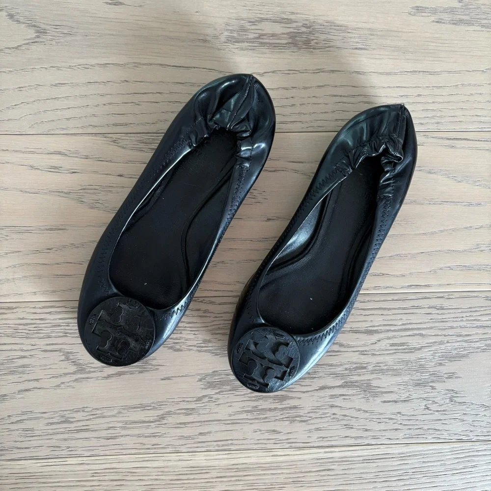 Tory Burch Black Minnie Travel Ballerina Shoes Slip on Nappa Leather Size 5 - Picture 2 of 4